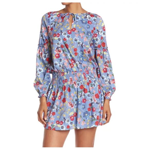 Parker Dresses & Skirts - Parker Floral Smocked Waist Key Hole Ruffle Long Sleeve Dress Periwinkle Medium